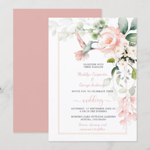 Invitation Roses roses blanches, colibri et verdure des arôme