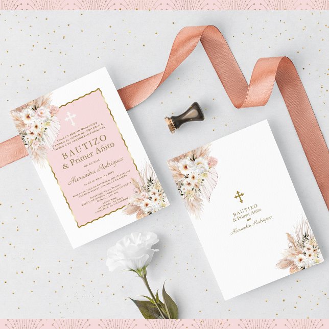 Invitation Roses roses blanches du désert 1er anniversaire Ba (Créateur téléchargé)