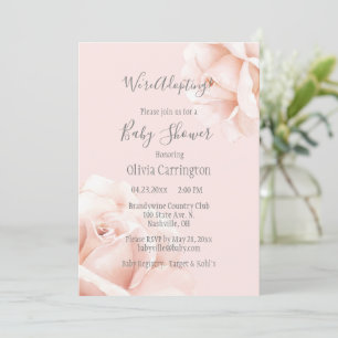 Invitation Roses roses blanches Nous adoptons le Baby shower