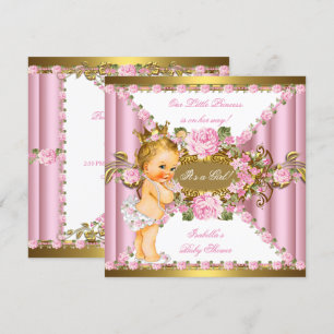 Invitation Roses roses blanches or princesse Baby Shower Blon