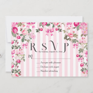 Invitation Roses Roses Coquettes Ruban Rayures Rose Vintage