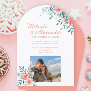 Invitation Roses roses d'hiver, Mariage Eucalyptus vert clair