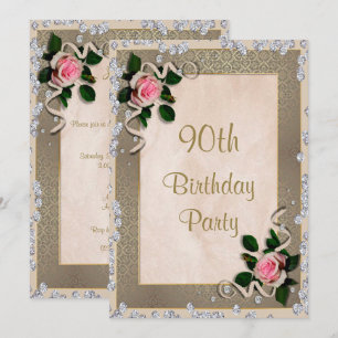 Invitation Roses roses élégantes encadrées 90e anniversaire