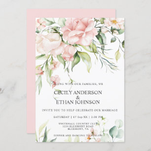 Invitation Roses roses et Eucalyptus Mariage de dos rose