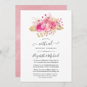 Invitation Roses roses et or en ligne Mariage virtuel en lign
