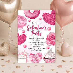 Invitation Roses roses et paillettes et gâteaux Galentine's D