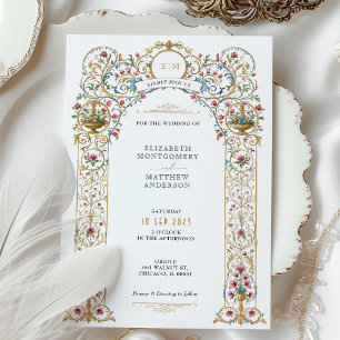 Invitation Roses roses et Urnes d'or Mariage victorien