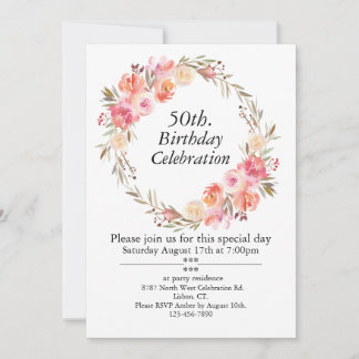 Invitation Roses roses et verdure, 50e anniversaire personnal