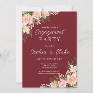 Invitation Roses roses et verdure - Parti d'engagement de Bou