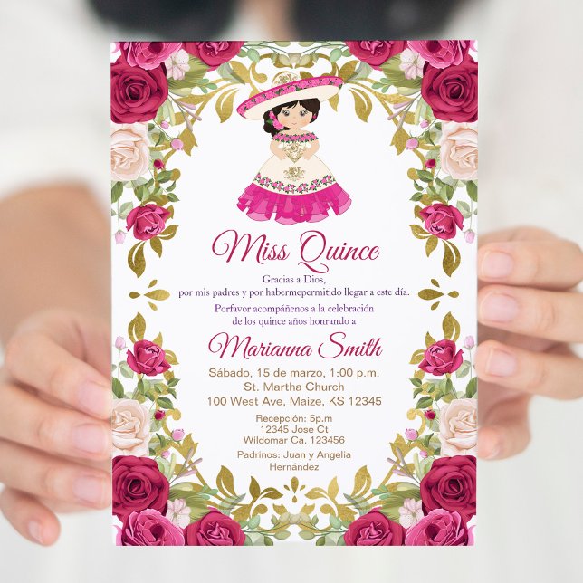 Invitation Roses Roses Fleurs Quinceanera Mexicain  (Créateur téléchargé)