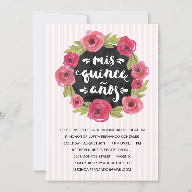 Invitation Roses roses | Floral Quinceanera Party (Devant)