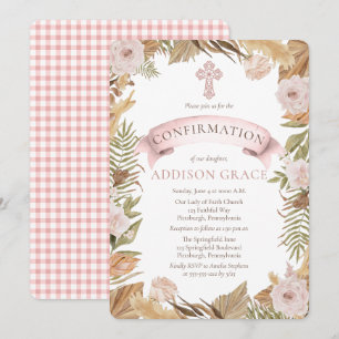 Invitation Roses roses Grasses séchées Floral Girl Confirmati