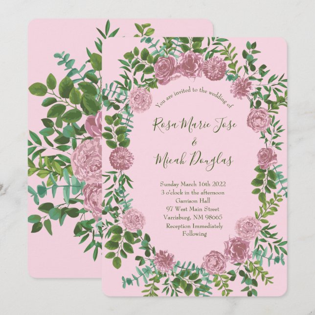 Invitation Roses roses Jardin Printemps Mariage (Devant / Derrière)