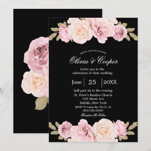 Invitation Roses roses noires et blanches