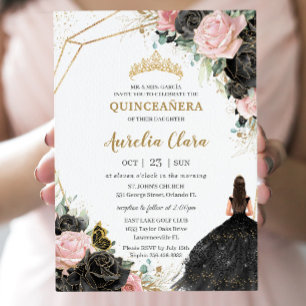 Invitation Roses roses noires Florales Quinceañera Sweet sixt