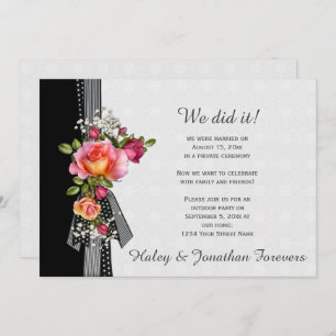 Invitation Roses roses noires Ruban blanc Mariages Réceptions