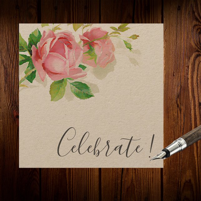 Invitation Roses roses peintes en style Vintage (Créateur téléchargé)