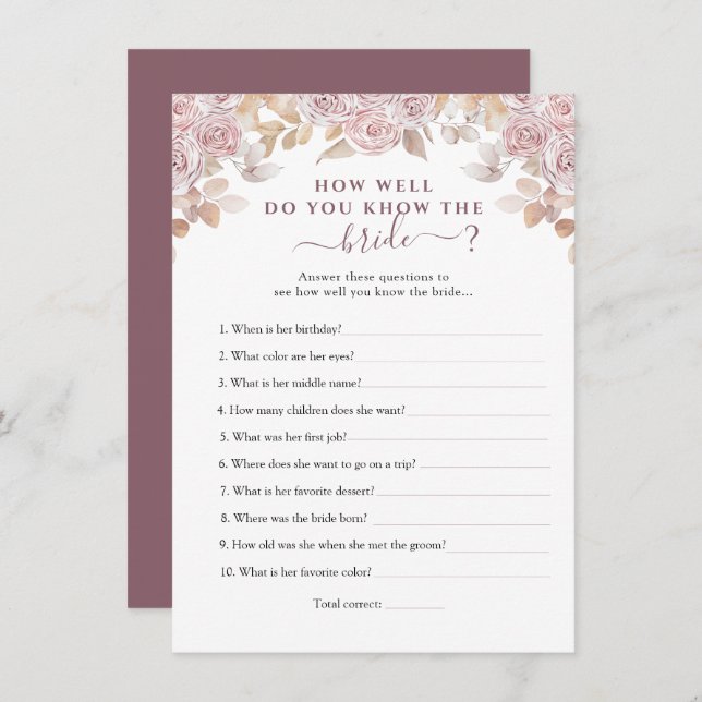 Invitation Roses roses qui connaissent la mariée meilleure ca (Devant / Derrière)