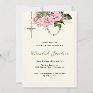 Invitation Roses roses religieuses Rosaire Anniversaire Flora
