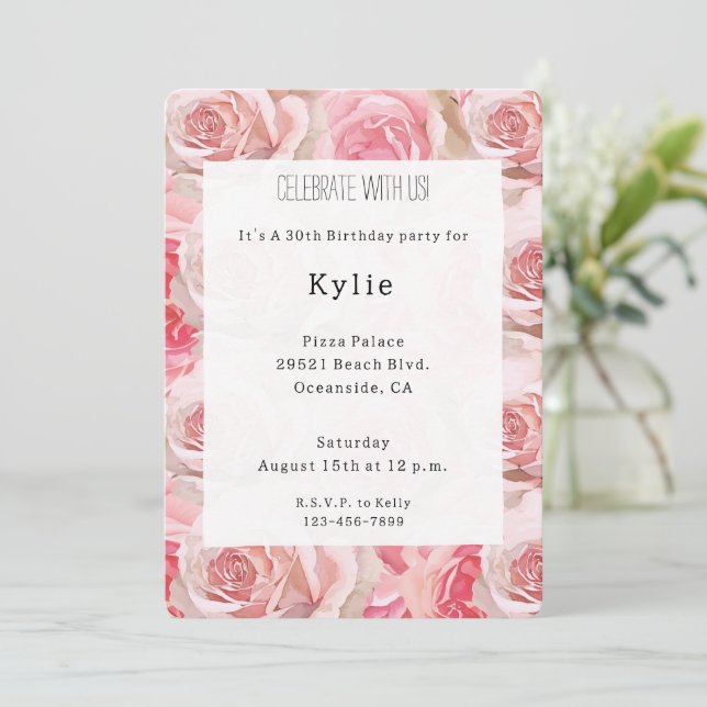 Invitation Roses roses romantiques Floral Anniversaire (Debout devant)