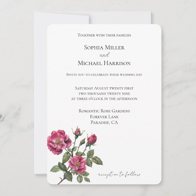 Invitation Roses roses romantiques Mariage floral (Devant)