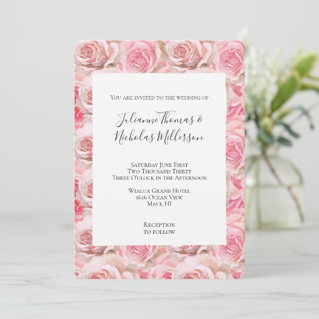 Invitation Roses roses romantiques Mariage floral (Debout devant)