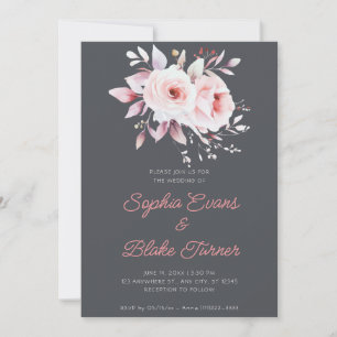 Invitation Roses roses romantiques modernes Mariage gris
