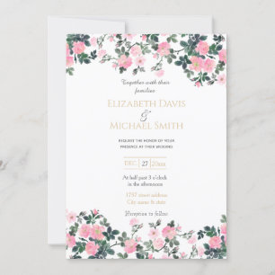 Invitation Roses roses romantiques rose aquarelle florale Pei