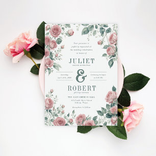 Invitation Roses roses romantiques Sage Vert Feuille Mariage