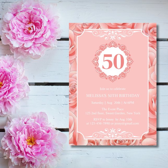 Invitation Roses roses rose Fleur Floral 50 Anniversaire (Créateur téléchargé)