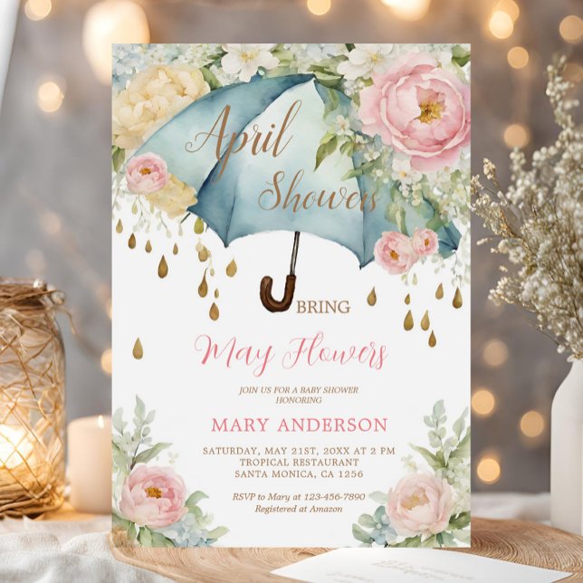 Invitation Roses roses rose Floral Bleu Parapluie Avril Douch (Créateur téléchargé)