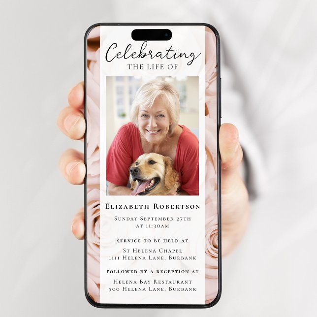 Invitation Roses roses rose Floral Photo Funérailles Digital  (Créateur téléchargé)