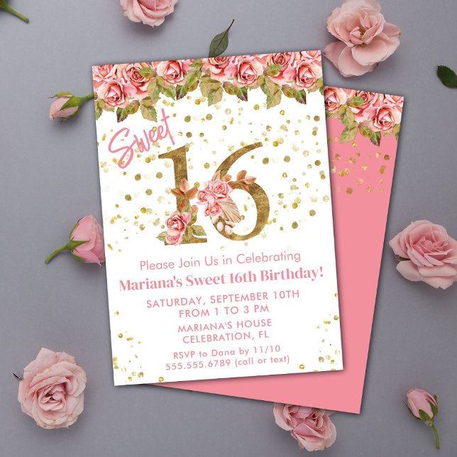 Invitation Roses roses rose Floral Sweet 16 Anniversaire (Créateur téléchargé)