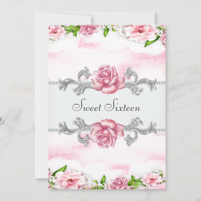 Invitation Roses roses rose Plutôt rose Blanc Sweet sixteen P (Devant)