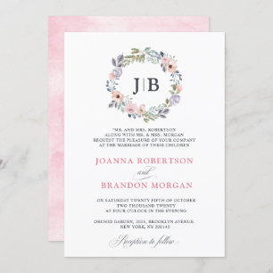 Invitation Roses roses rose poussiéreuses Mariage floral mi-é