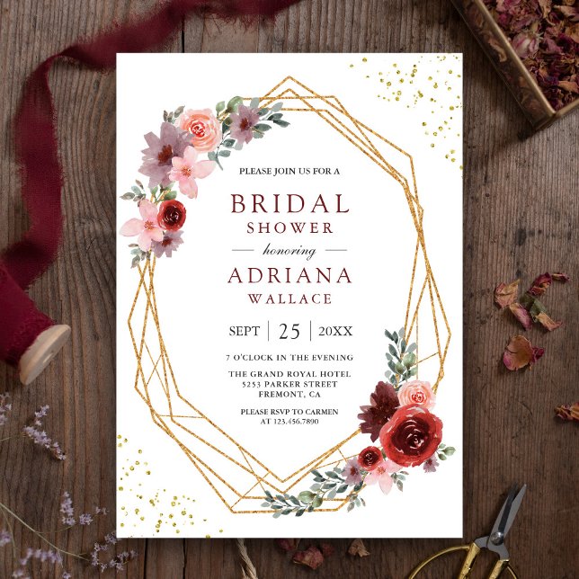 Invitation Roses roses roses bleues bordeaux Fête des mariées (Créateur téléchargé)