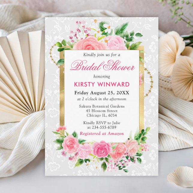 Invitation Roses roses roses d'été Mariage doré (Créateur téléchargé)