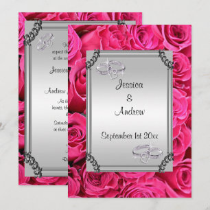 Invitation Roses roses roses et anneaux de Mariage diamant