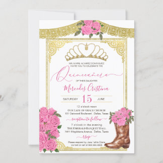 Invitation Roses roses roses et botte florale or Charro Quinc