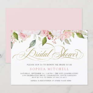 Invitation Roses roses roses et élégant script or FÊTE DES