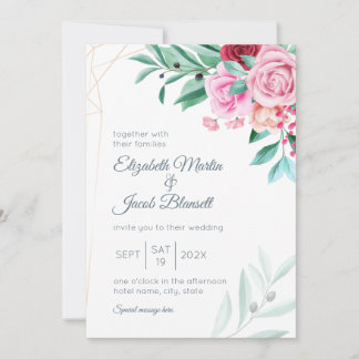 Invitation Roses roses roses et Eucalyptus Mariages florales 