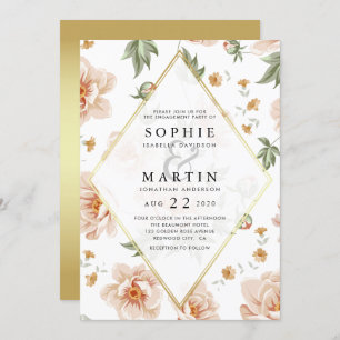 Invitation Roses roses roses et Gold Elegant Floral Engagemen