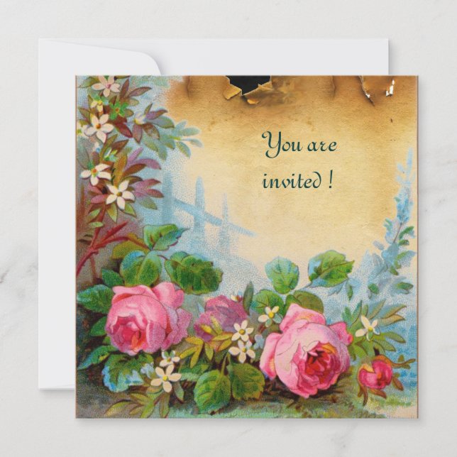 Invitation ROSES ROSES ROSES ET JASMINES parchemin vert rose (Devant)