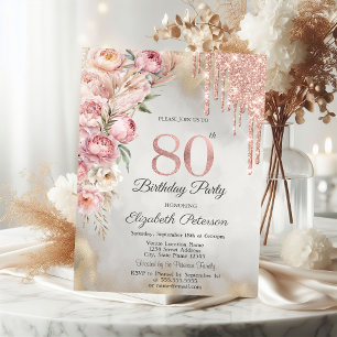 Invitation Roses Roses Roses étincelantes gouttes d'or 80e an