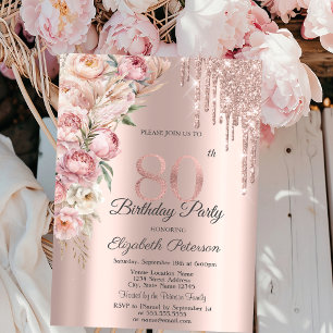 Invitation Roses roses roses étincelles gouttes Rose Gold 80e