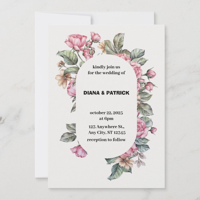 Invitation Roses roses roses Floral Boho Elegant Mariage Aqua (Devant)