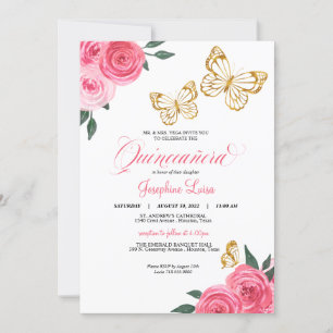 Invitation Roses roses roses Golden Butterfly Quinceañera Ann