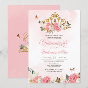 Invitation Roses roses roses papillon Quinceanera Gold Tiara