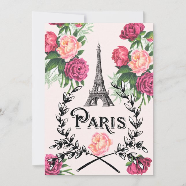 Invitation Roses Roses Roses Pink Vintage Paris (Devant)