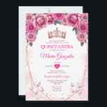 Invitation Roses roses roses Quinceañera Papillon de la Couro<br><div class="desc">Roses roses Quinceañera Couronne Papillon mexicain Invitation Mis Quince 15 Anos,  16e Anniversaire, </div>